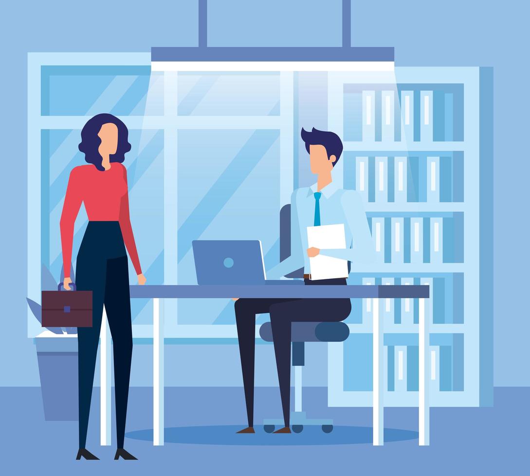 elegant business couple workers in the office vector