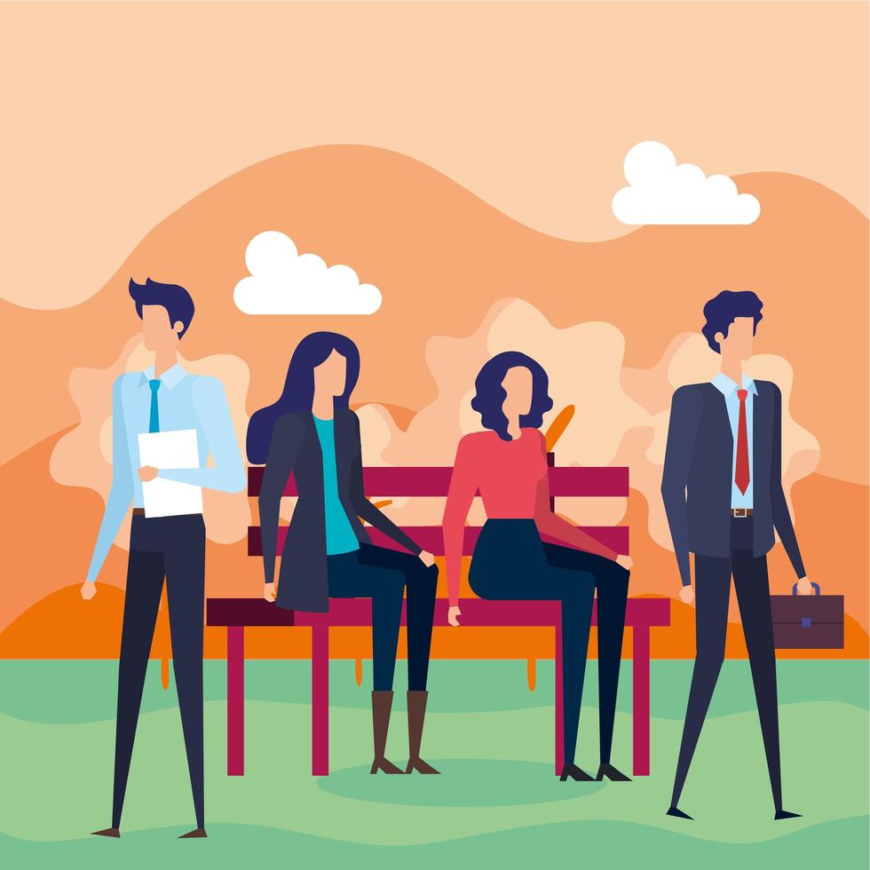 business people seated in the park chair vector