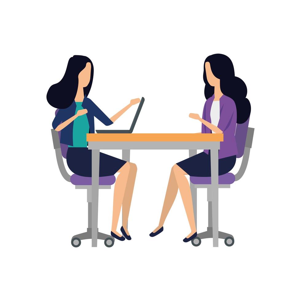elegant businesswomen working with laptop vector