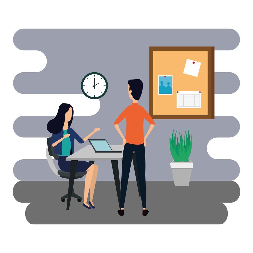 elegant business couple workers in the office vector