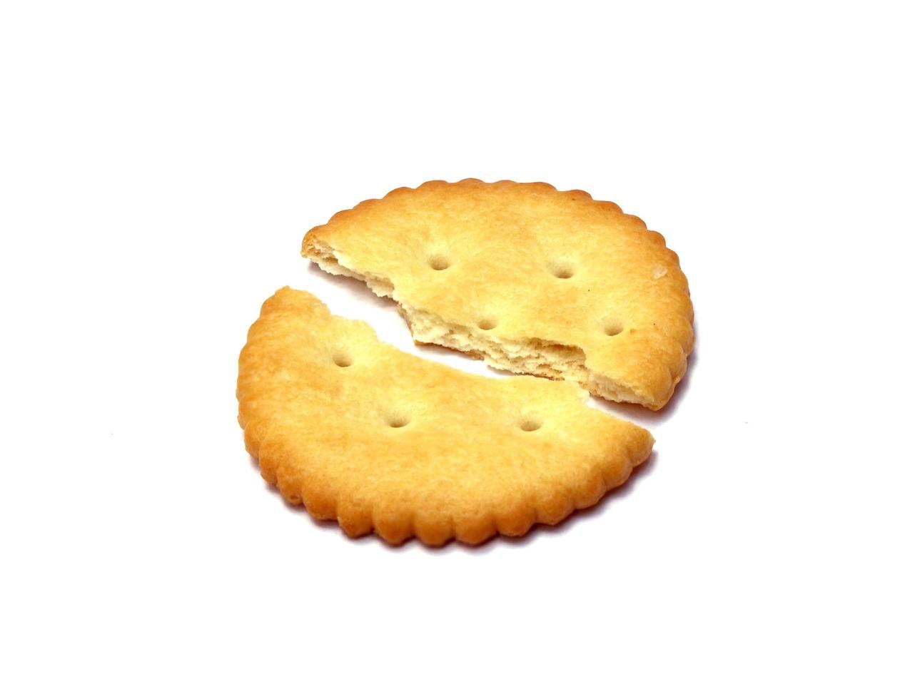 Broken cracker on white background photo