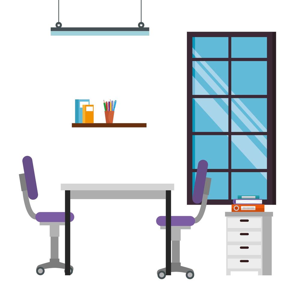 office work place scene icons vector