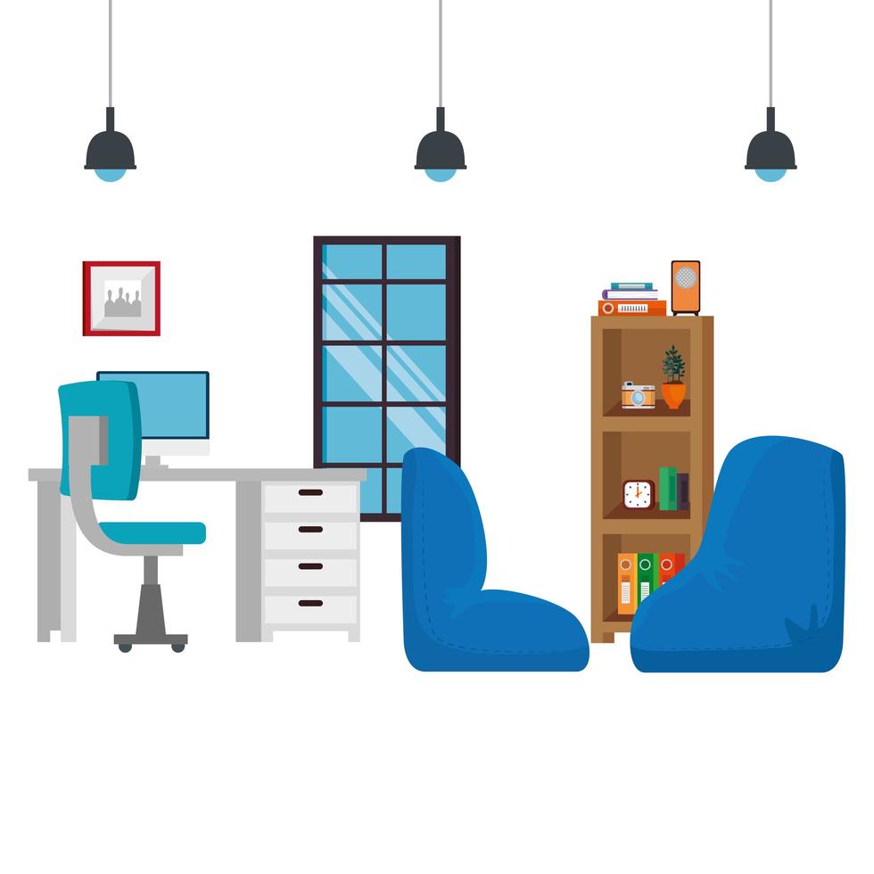 office work place scene with desktop vector