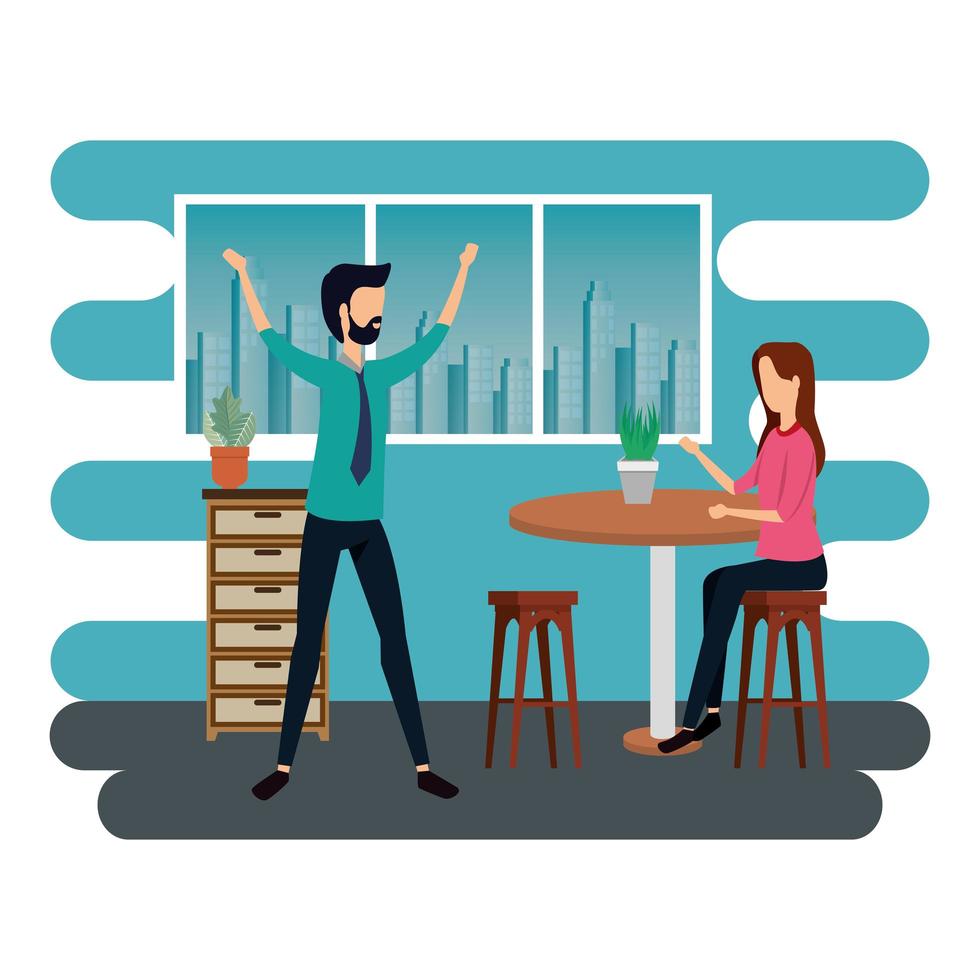 elegant business couple workers in the office vector