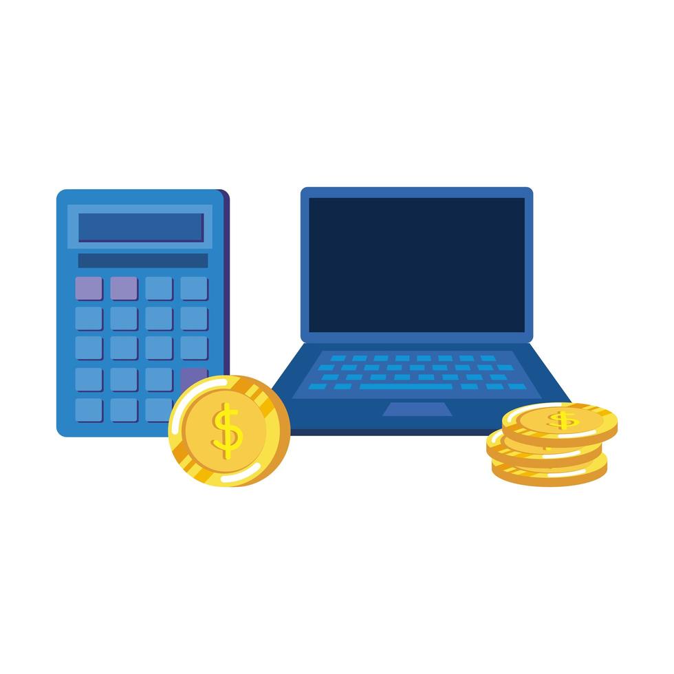 monedas dinero dólares con laptop vector