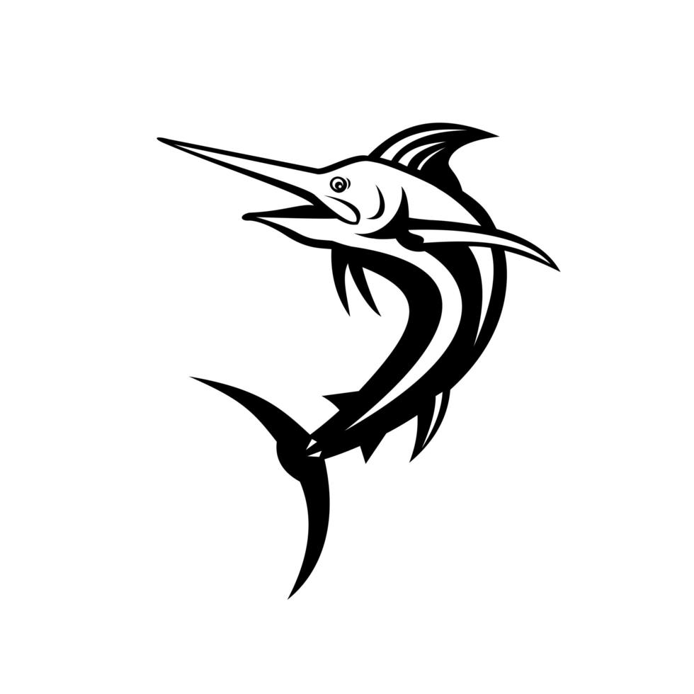 Atlantic Blue Marlin Swimming Up Retro Black and White vector