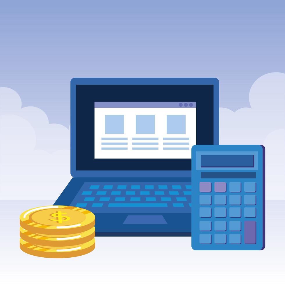 coins money dollars with laptop vector