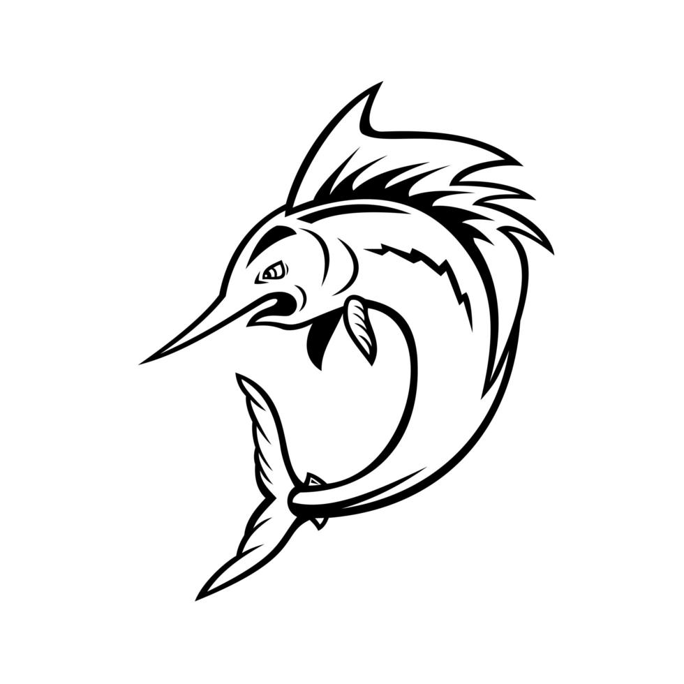 Atlantic Sailfish Jumping Cartoon Black and White vector