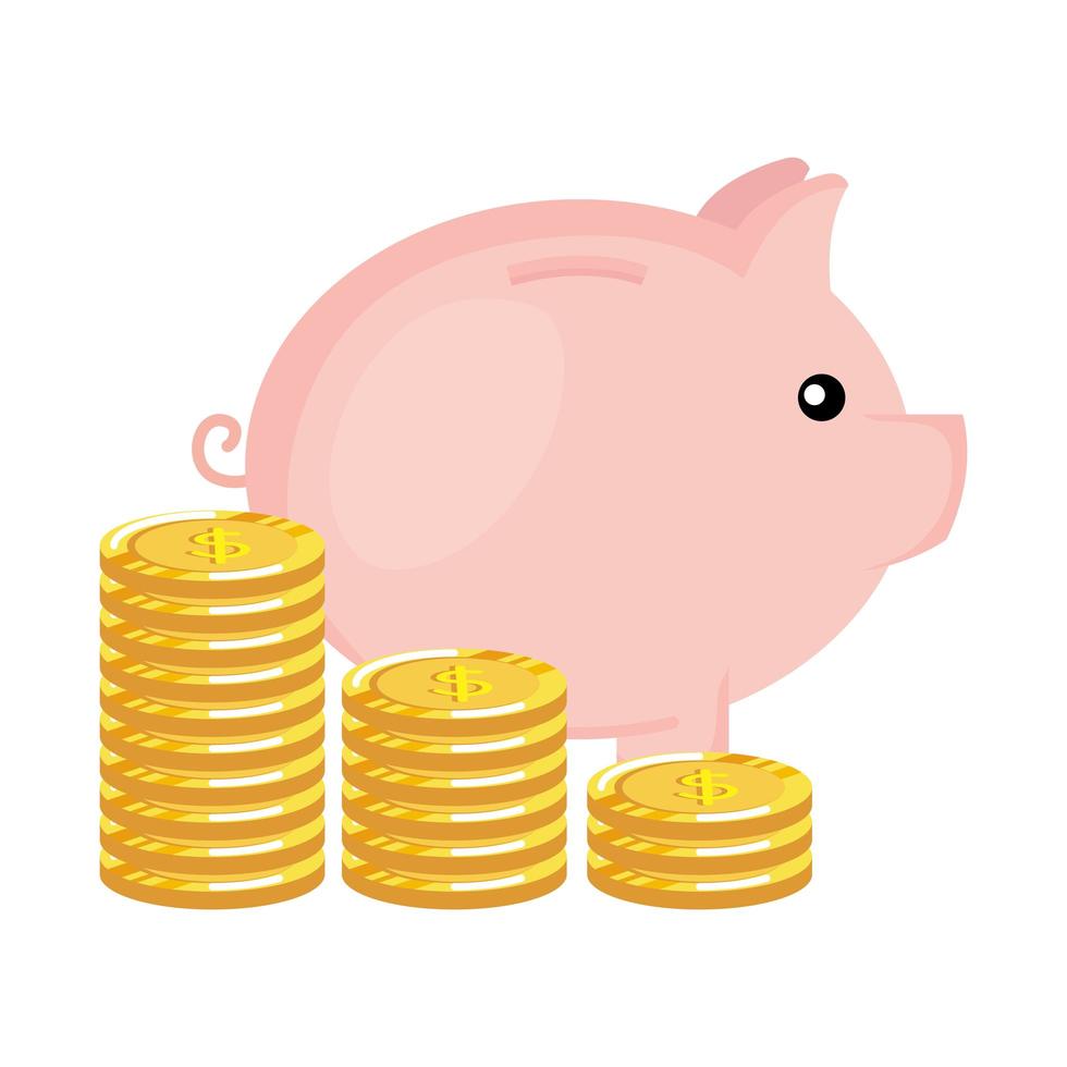 piggy savings with coins money vector