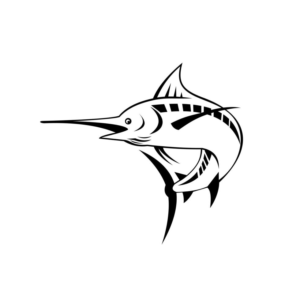 Atlantic Blue Marlin Swimming Upward Retro Black and White vector