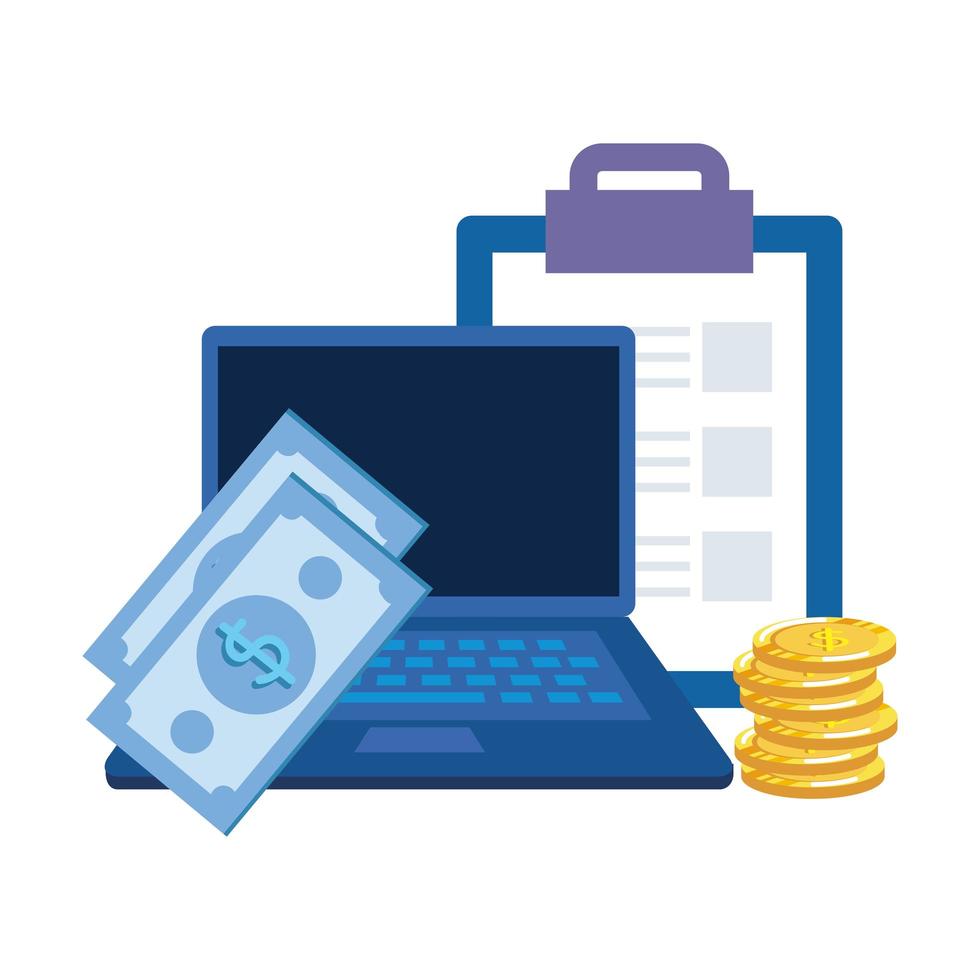 coins money dollars with laptop vector