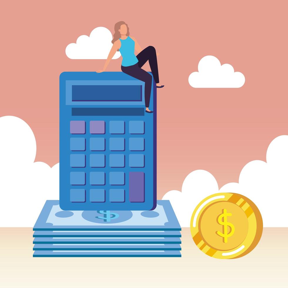 young woman with calculator and money vector