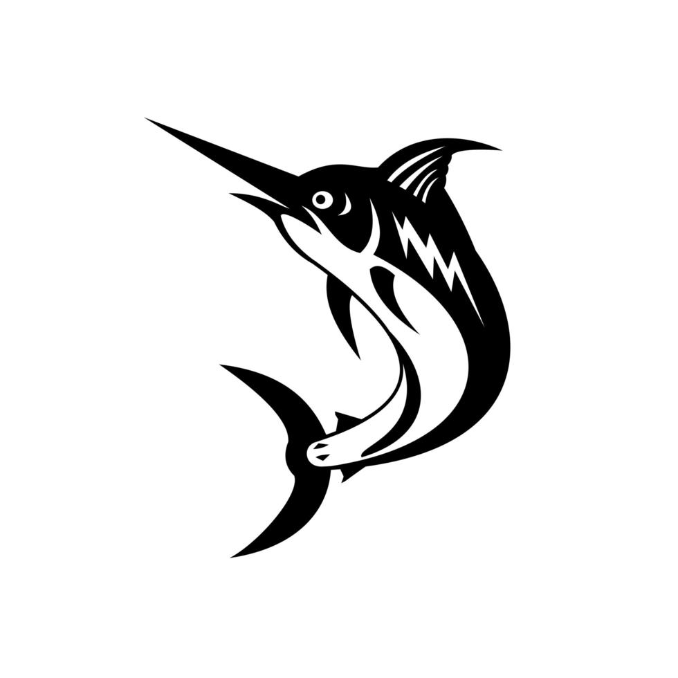 Blue Marlin Jumping Up Retro Black and White vector