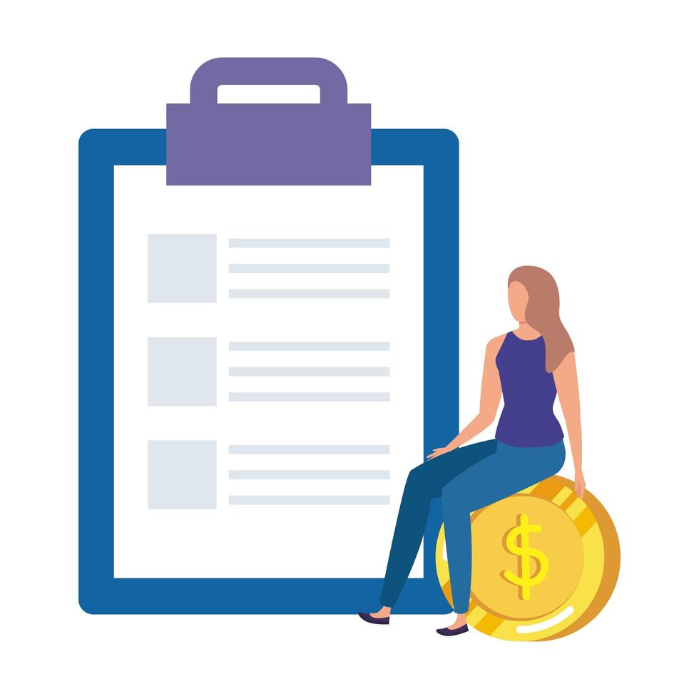 young woman with checklist and money vector