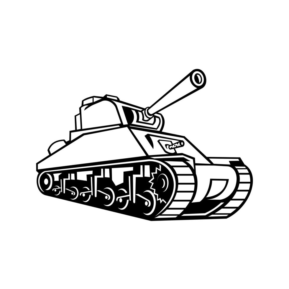 M4 Sherman Medium Tank Mascot Black and White vector