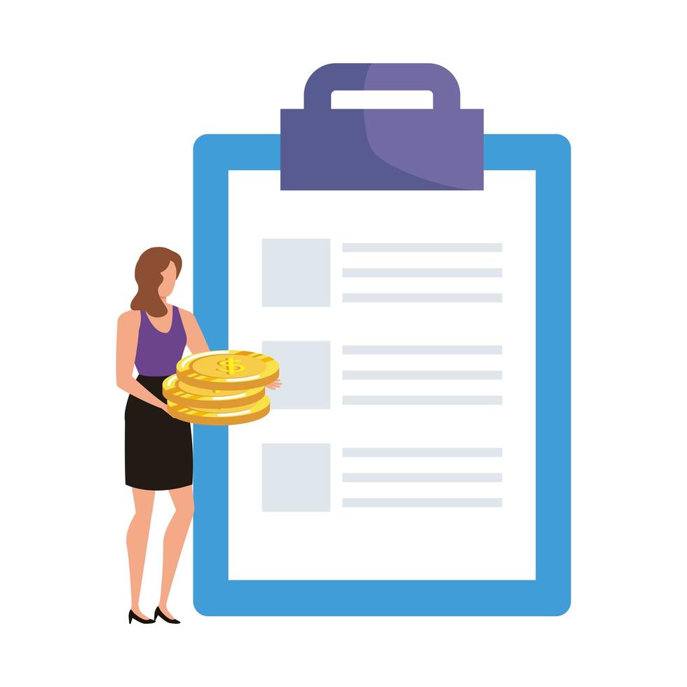 young woman with checklist and money vector