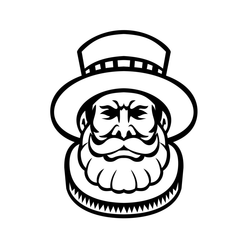 Beefeater yeomen of the guard o yeoman warder head mascot en blanco y negro vector