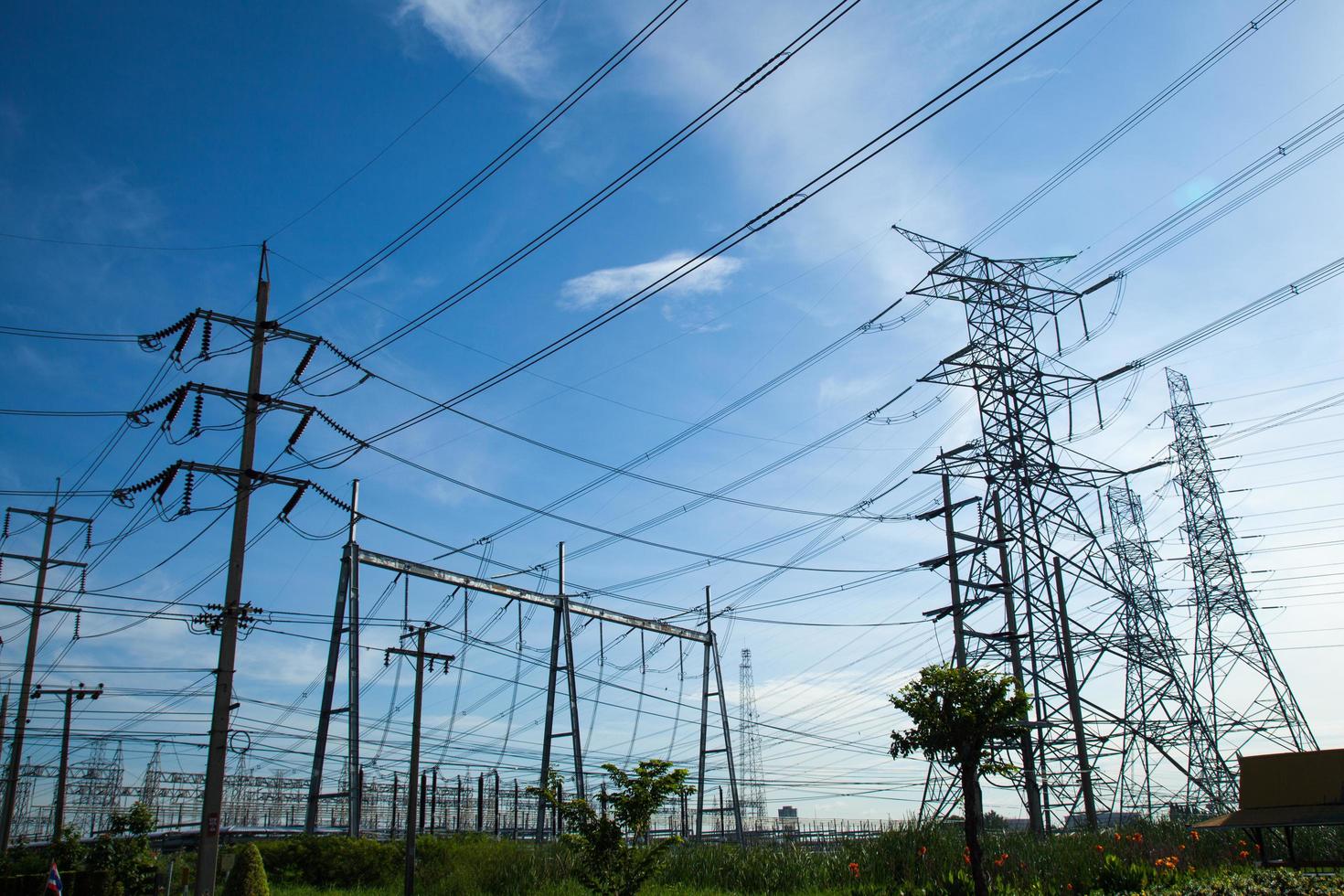 High voltage towers in Thailand photo