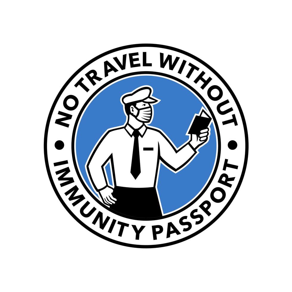 Immigration Officer Inspecting Immunity Passport Icon vector