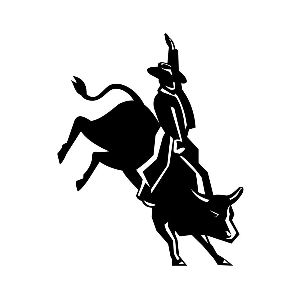 Red Rodeo Cowboy Bull Rider Retro vector