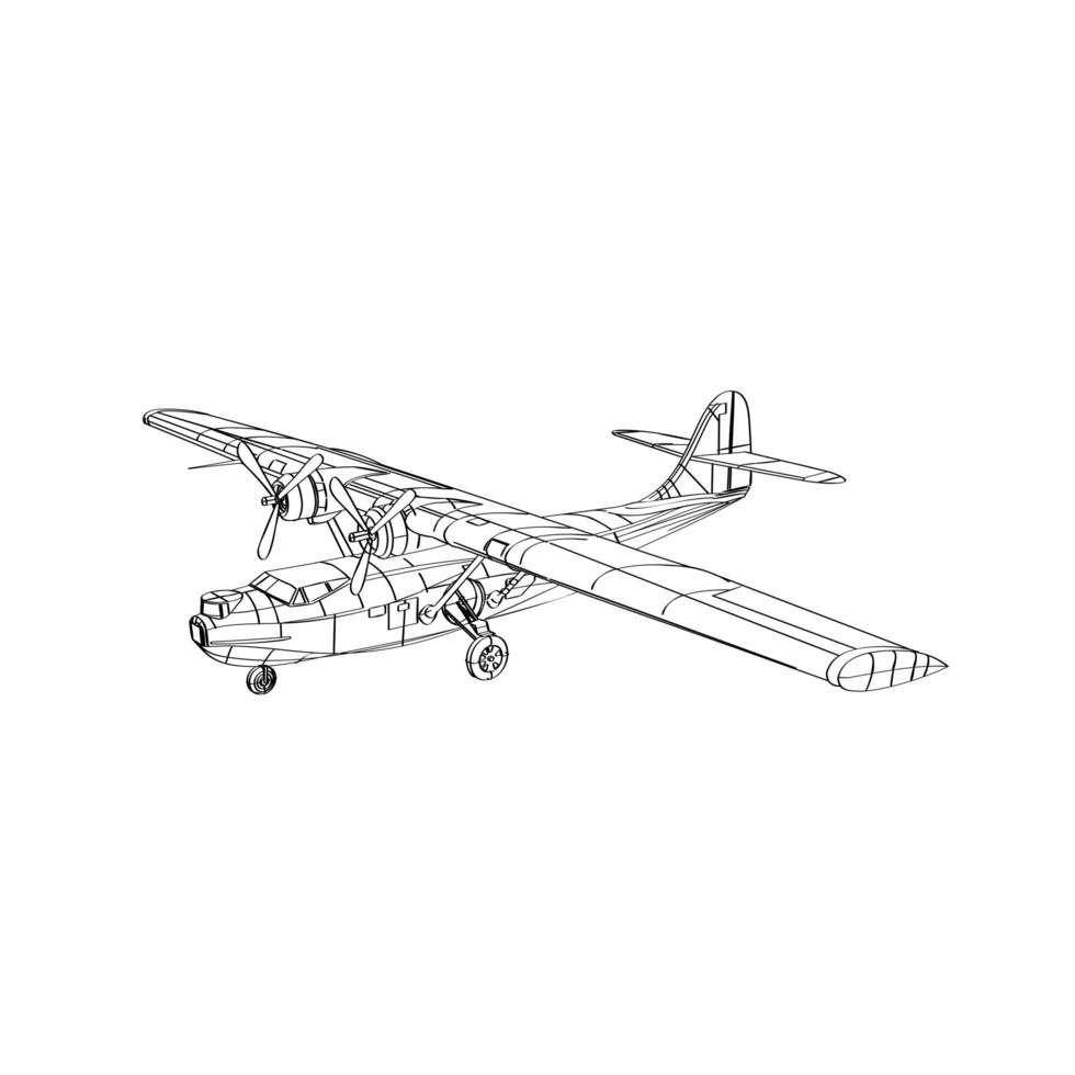 Consolidated Pby Catalina Flying Boat Patrol Bomber and Amphibious Aircraft Line Drawing vector