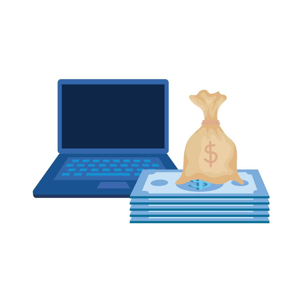 facturas, dinero, dólares, con, laptop vector