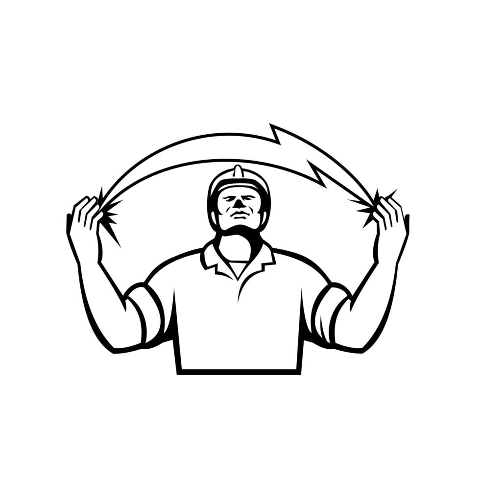 Electrician With Lightning Bolt Coming Out of Hands Retro Black and White vector