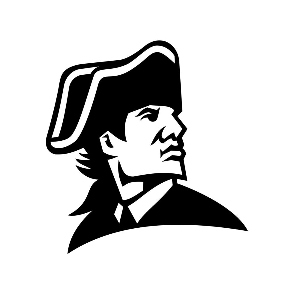 American Revolution General Looking to Side Mascot Black and White vector