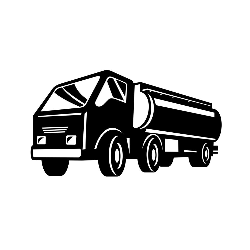 Tank Truck Fuel Truck Tanker or Tanker Truck Low Angle Retro Black and White vector