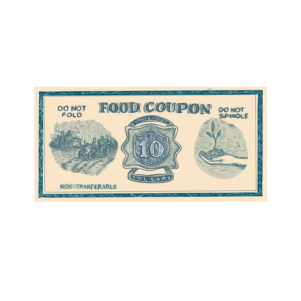 dibujo de cupón de comida americana vintage vector