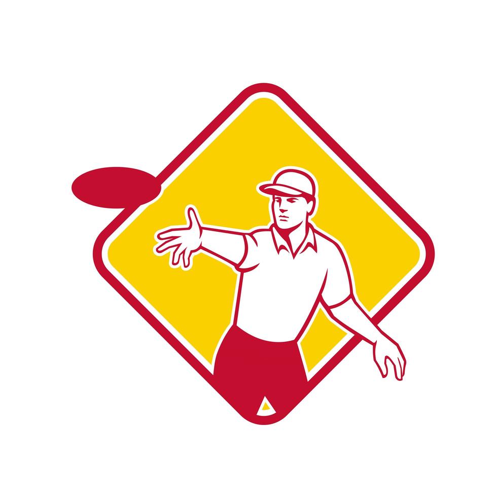 Disc Golf Player Throwing Mascot Diamond vector