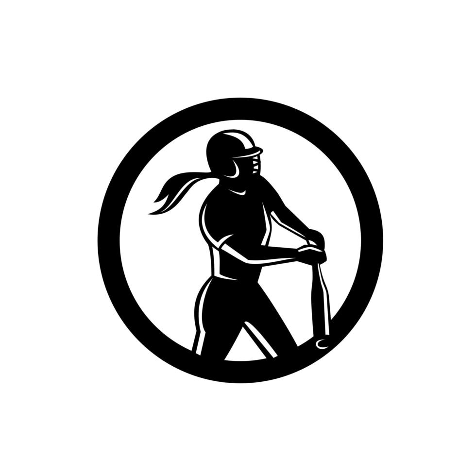 Female Softball Player Batting Mascot Retro vector