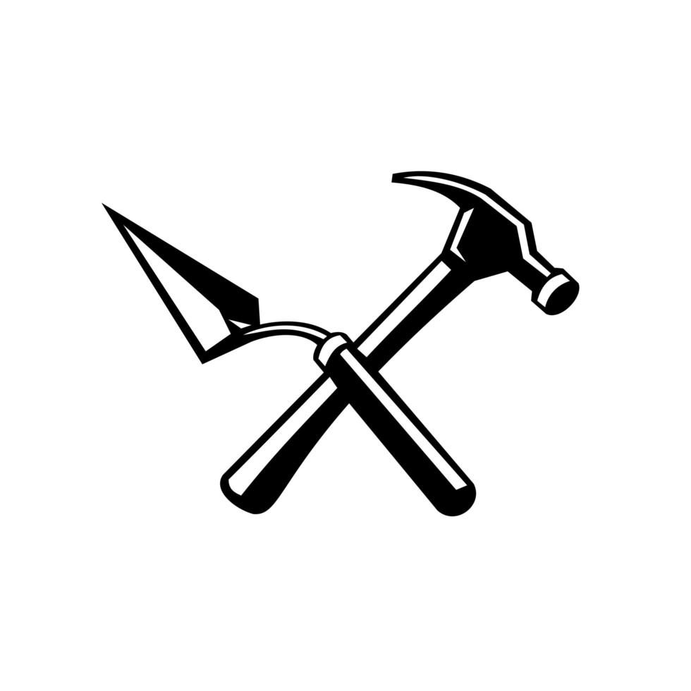 Crossed Masonry or Brick Trowel and Hammer Retro Black and White Style vector