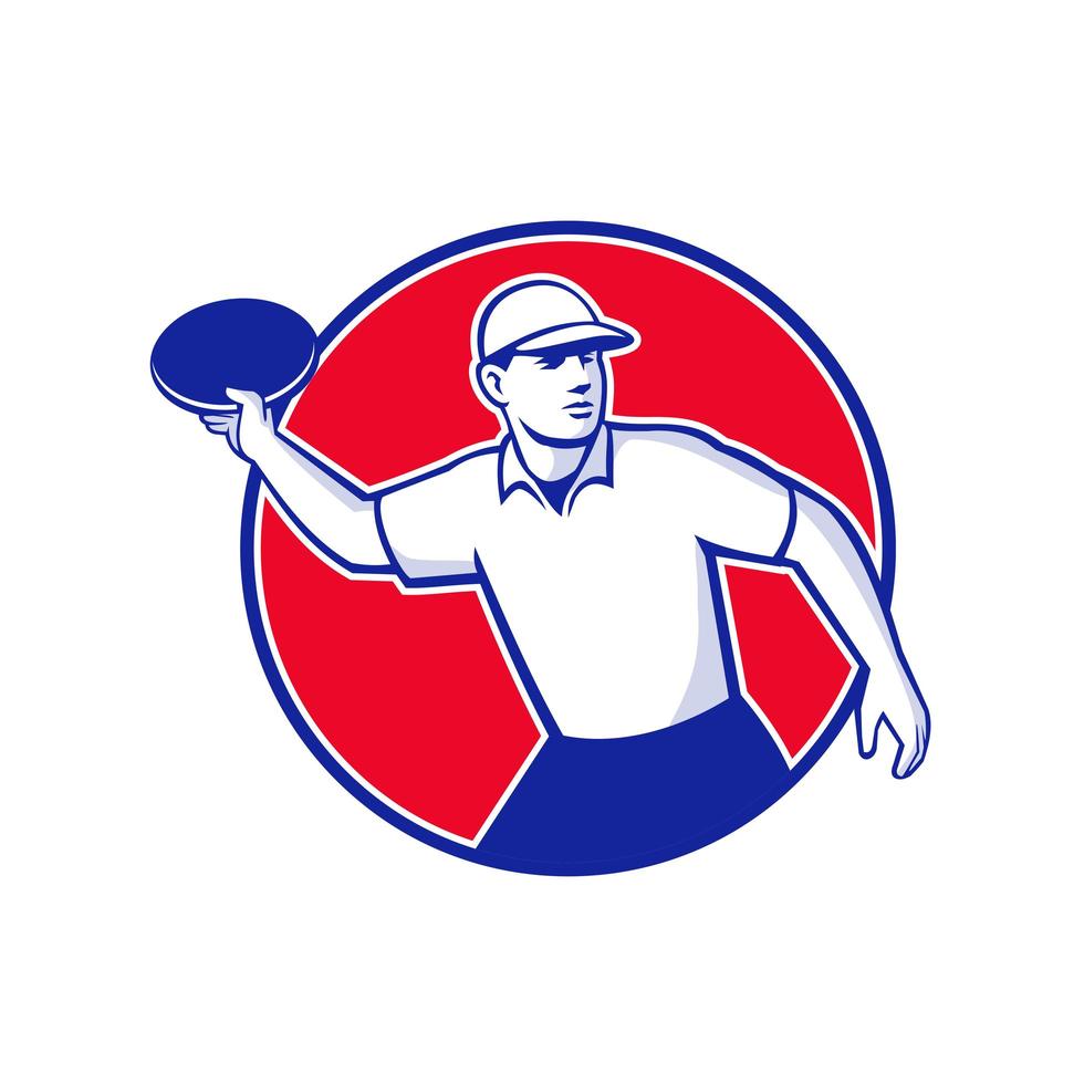 Disc Golf Player Throwing Mascot Circle vector