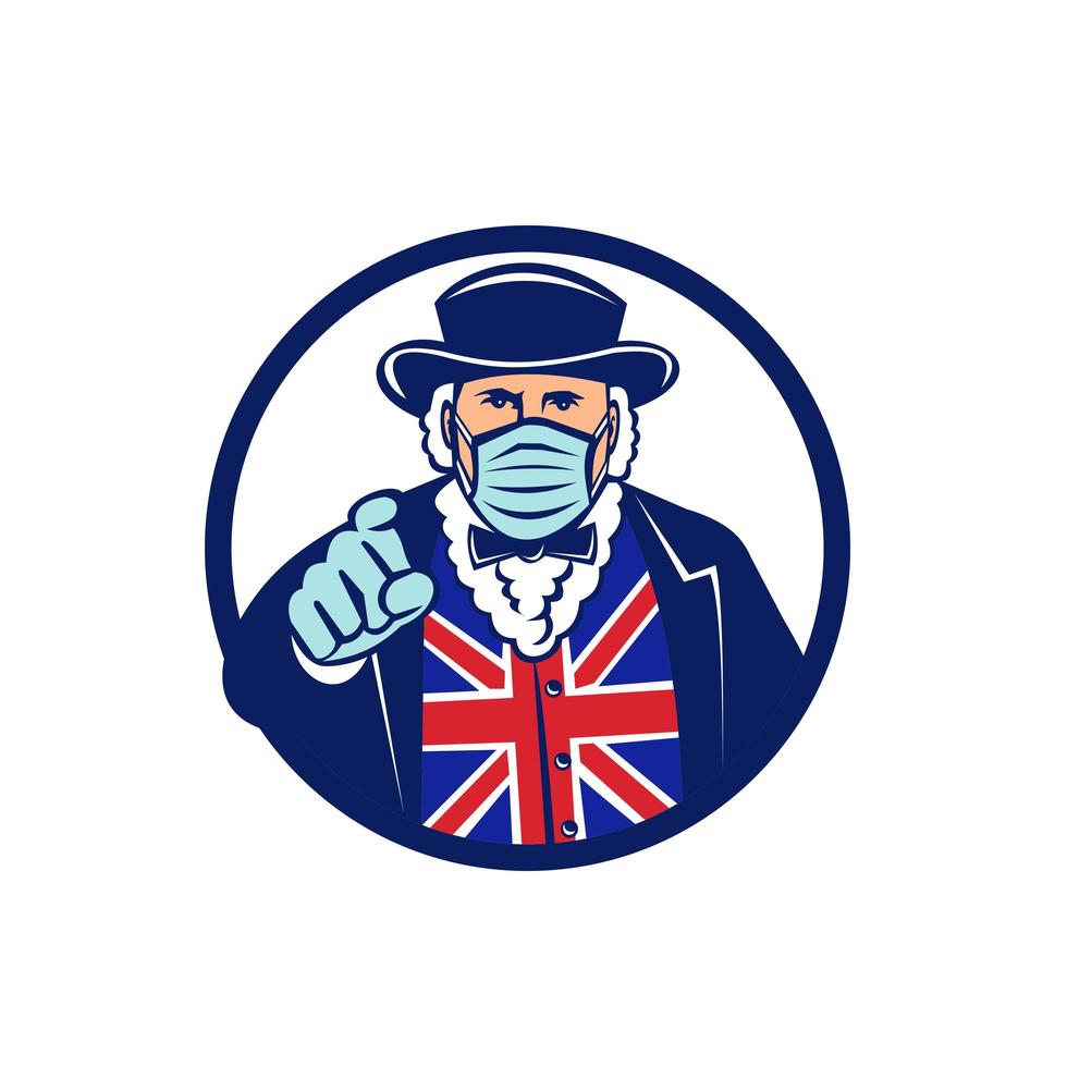 John Bull Wearing Surgical Mask Pointing Mascot vector