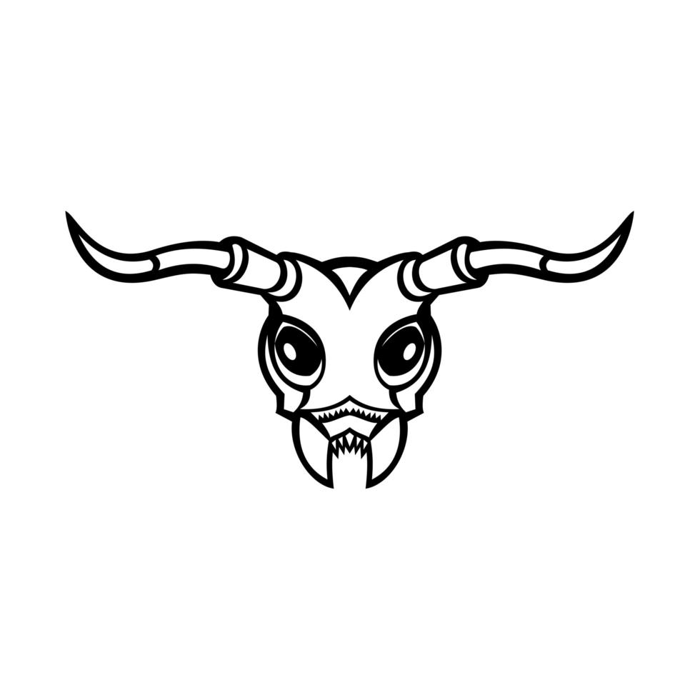Head of a Long-horned Beetle Front View Mascot Black and White vector
