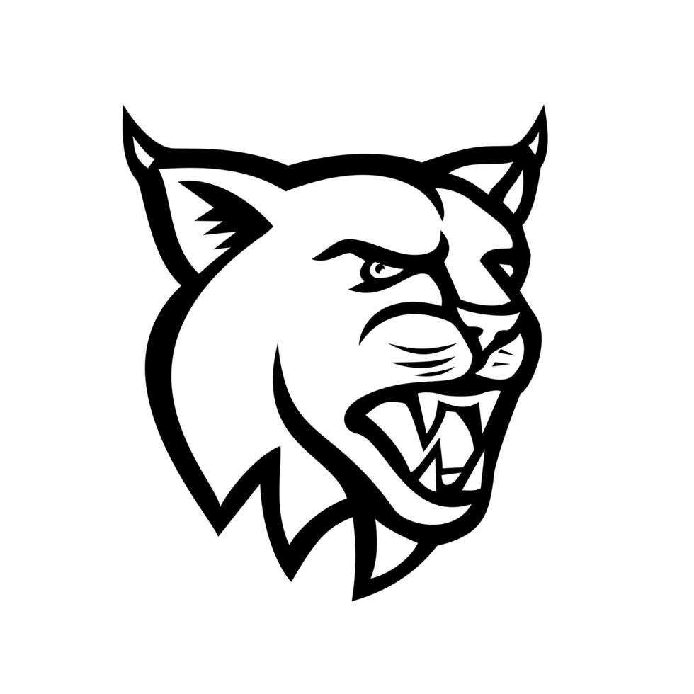 Bobcat or Eurasian Lynx Cat Head Side View Mascot Black and White vector