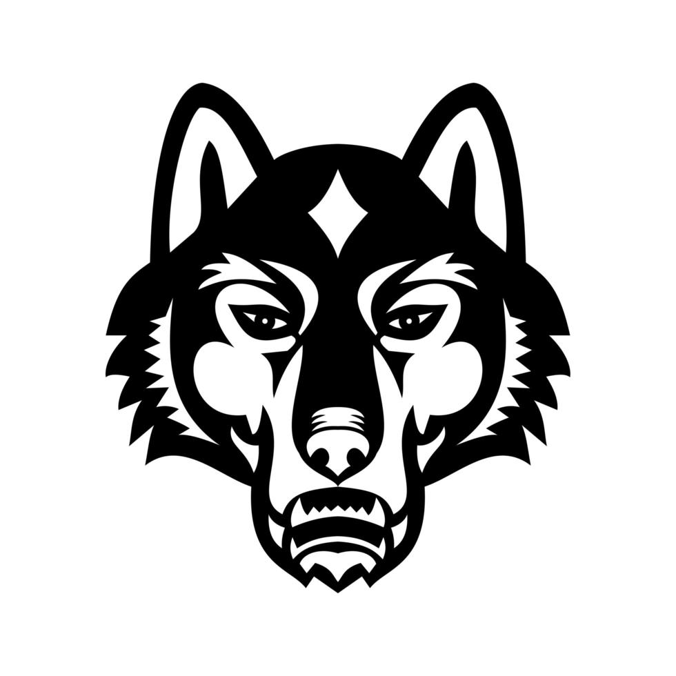 Head of Gray Wolf or Timber Wolf Front View Sports Mascot Black and White vector