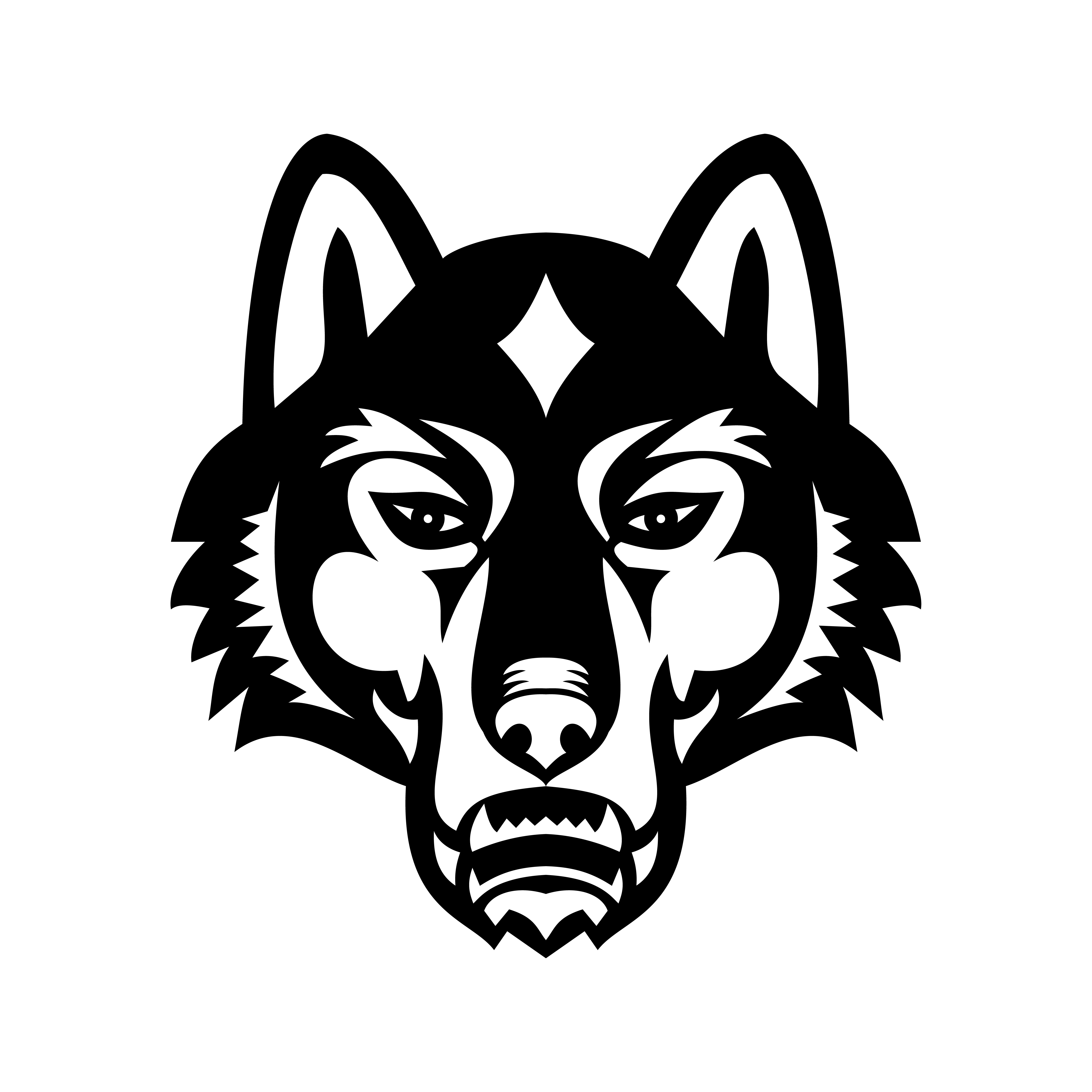 Head of Gray Wolf or Timber Wolf Front View Sports Mascot Black and White 1917640 Vector Art at