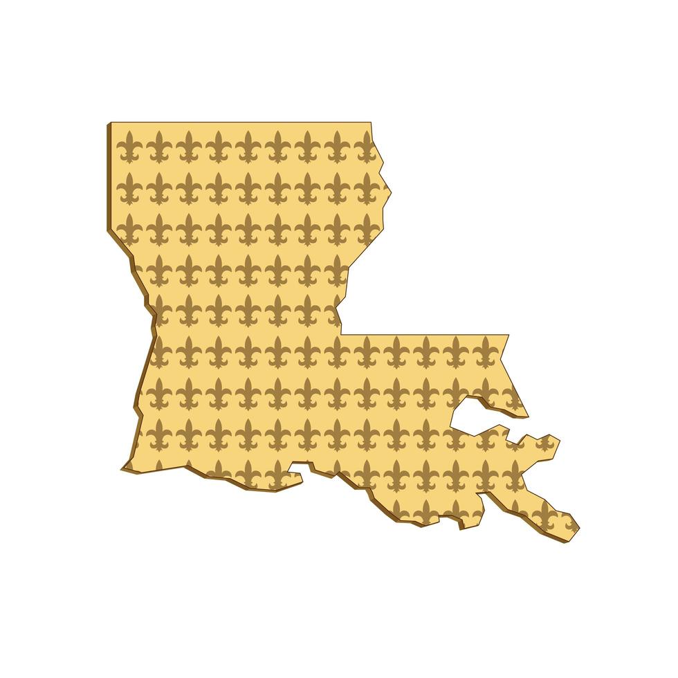 mapa del estado de louisiana flor de lis retro vector