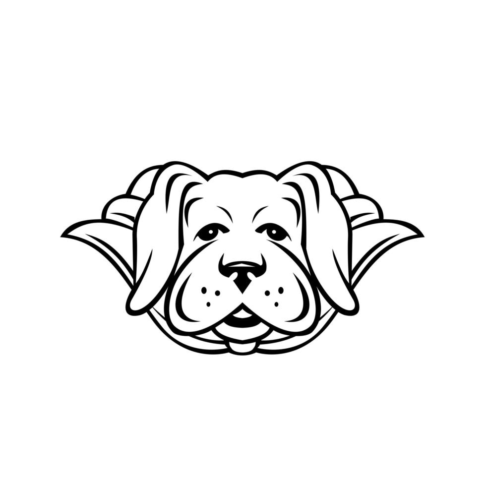 Super Yellow Labrador Dog Wearing Cape Front View Black and White vector