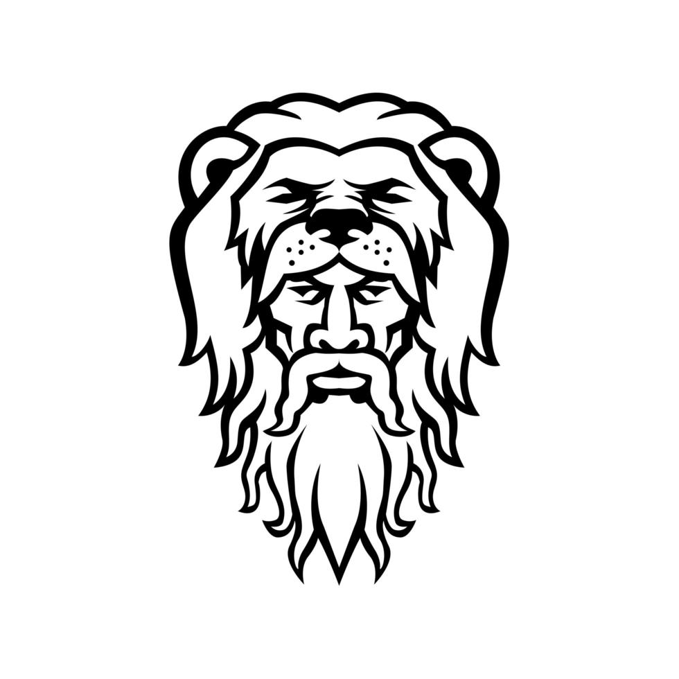Hercules Wearing Lion Skin Head Mascot Black and White vector