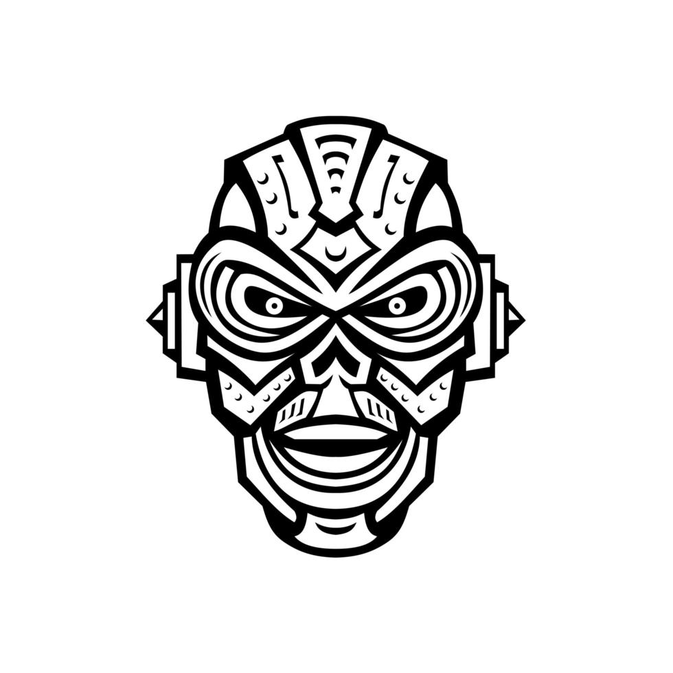 Angry Iron Skull Robot or Android Viewed from Front Mascot  Retro Black and White Style vector