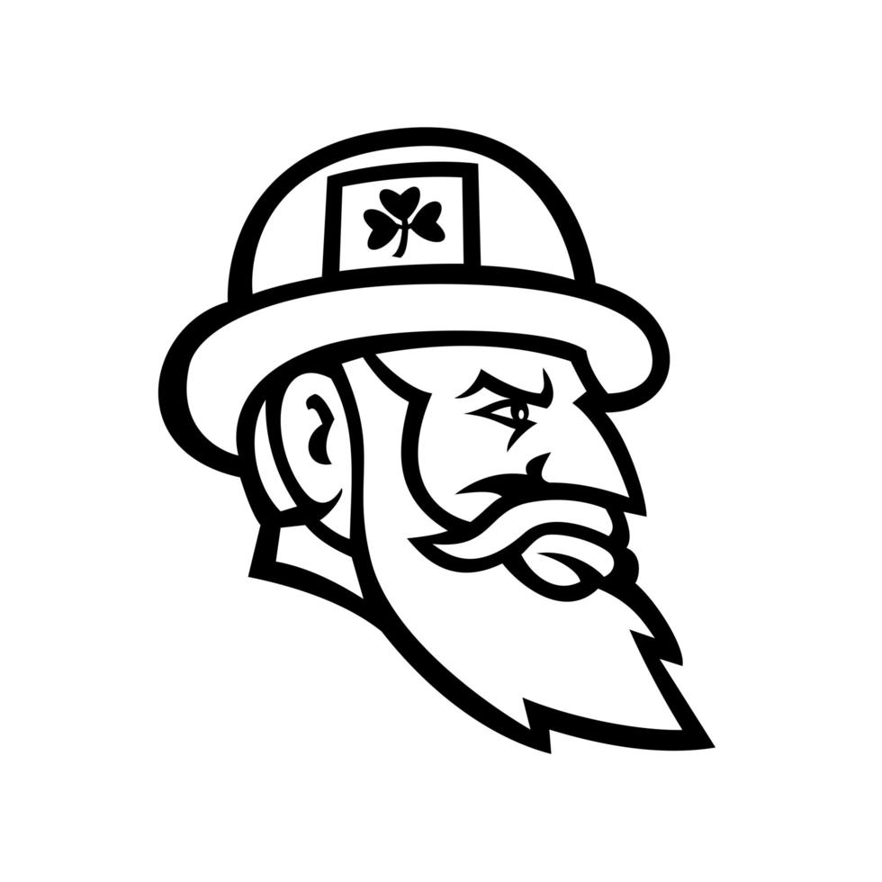 Head of an Irish Leprechaun Side View Mascot Black and White vector