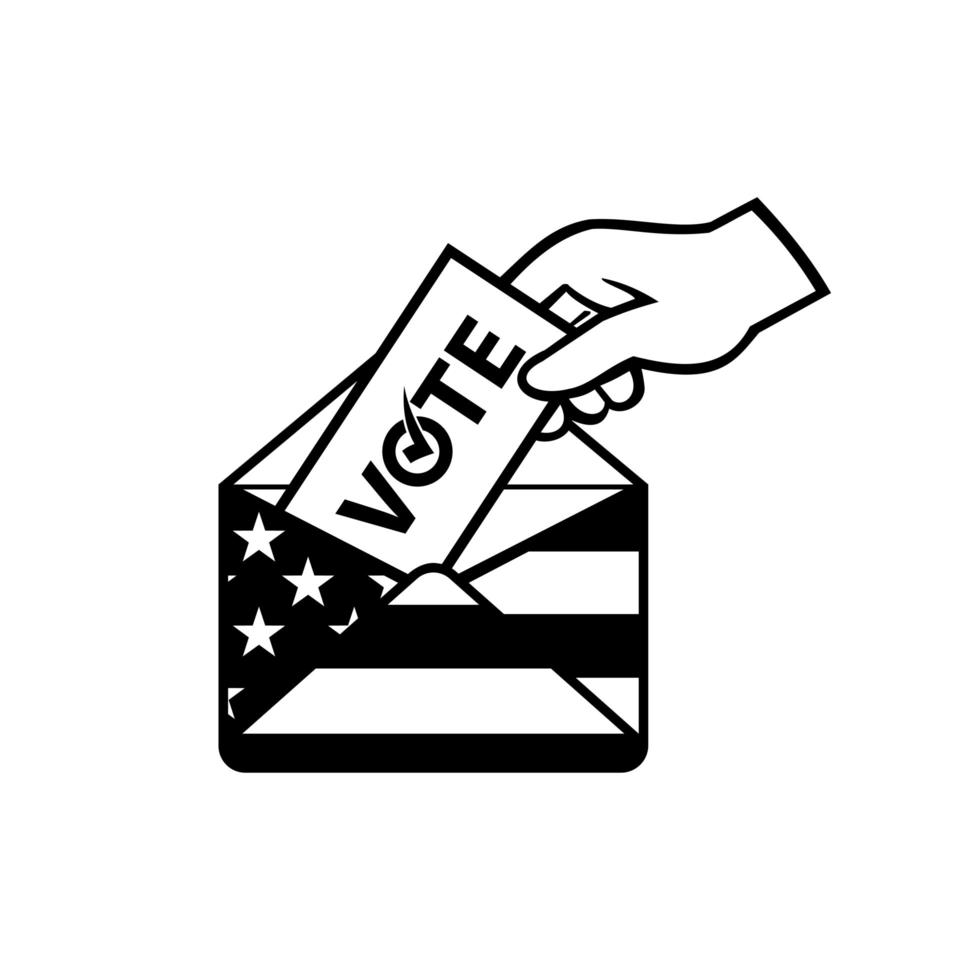 American Voter Voting Posting Postal Ballot During Election USA Flag Envelope Retro vector