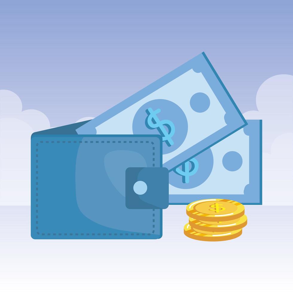 coins and bills money dollars with wallet vector