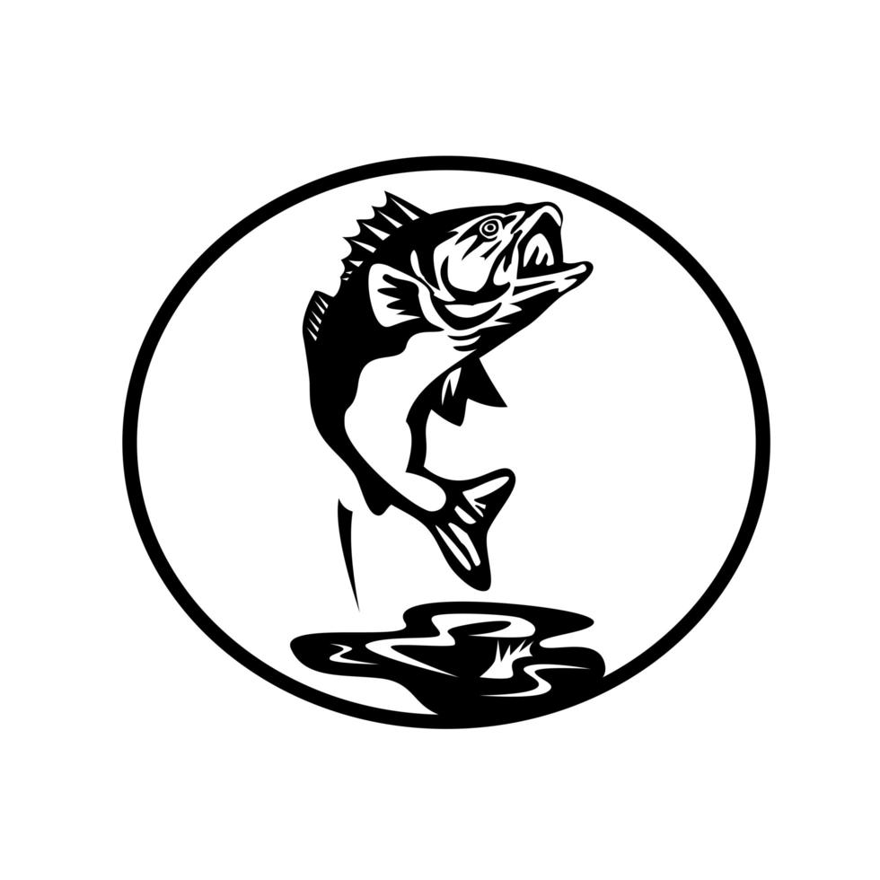 Largemouth Bass Jumping Up Retro Black and White vector