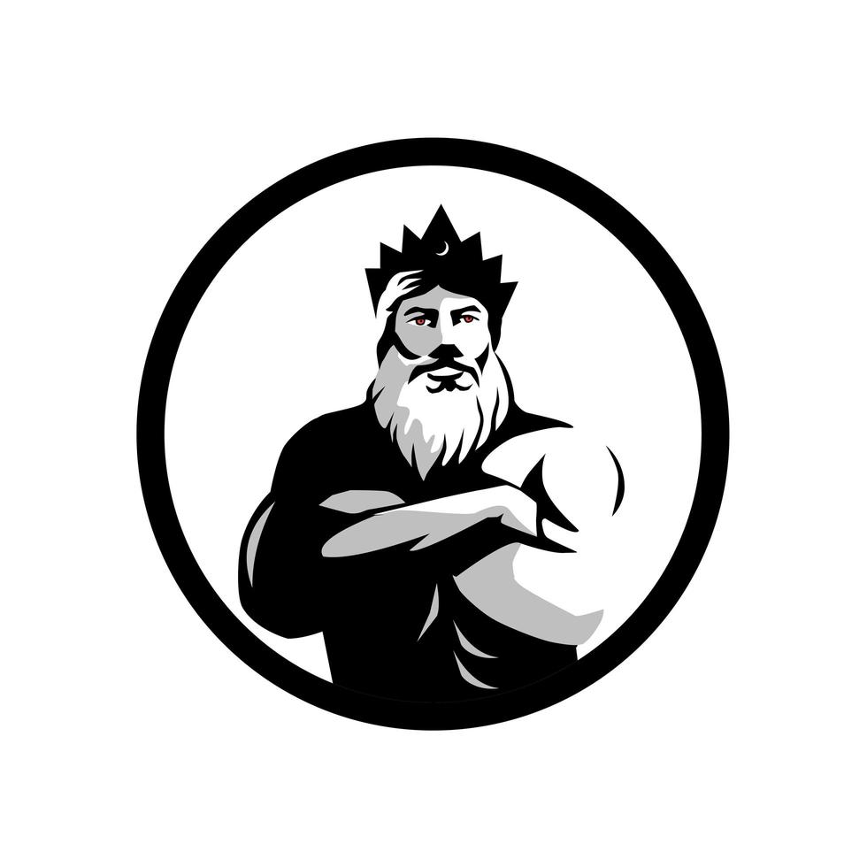 Bearded Man Wearing Crown Arms Crossed Circle vector