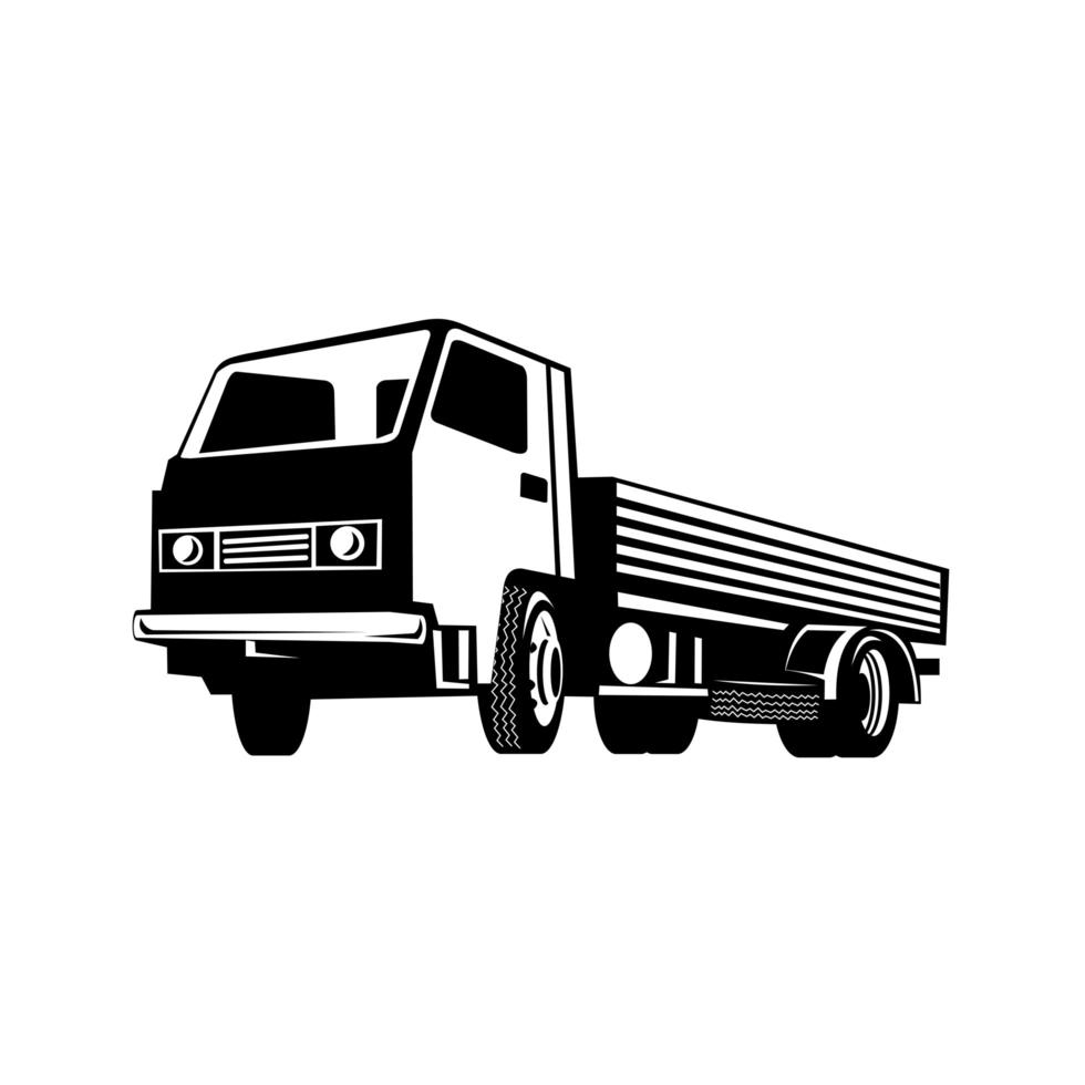 Lightweight Flatbed Truck Viewed from Low Angle Retro Black and White vector