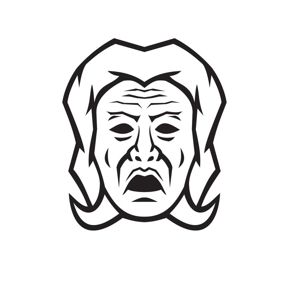 Head of Phobos Greek God of Fear Terror and Dread Front View Black and White Mascot vector